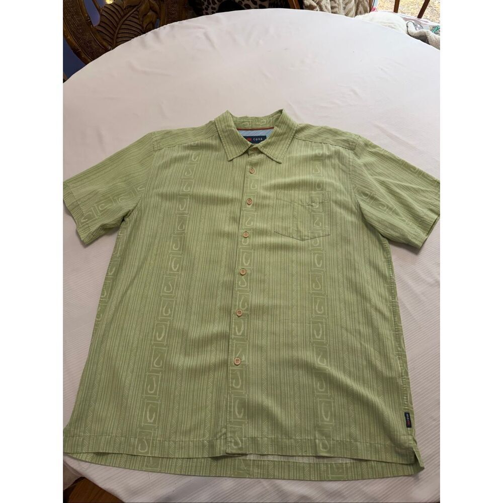 Cova Men’s Green Lure Fish Short Sleeve Button Up Shirt Size Large